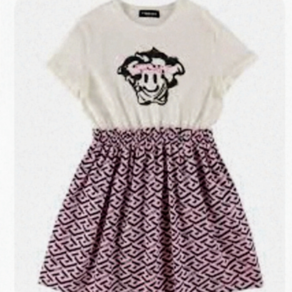 VERSACE KIDS Medusa Tag La Greca dress White/Pink - Picture 3 of 3